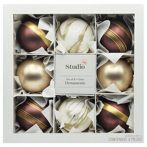 Studio 3B 8-Piece Modern Glass Christmas Ornament Set in Burgundy